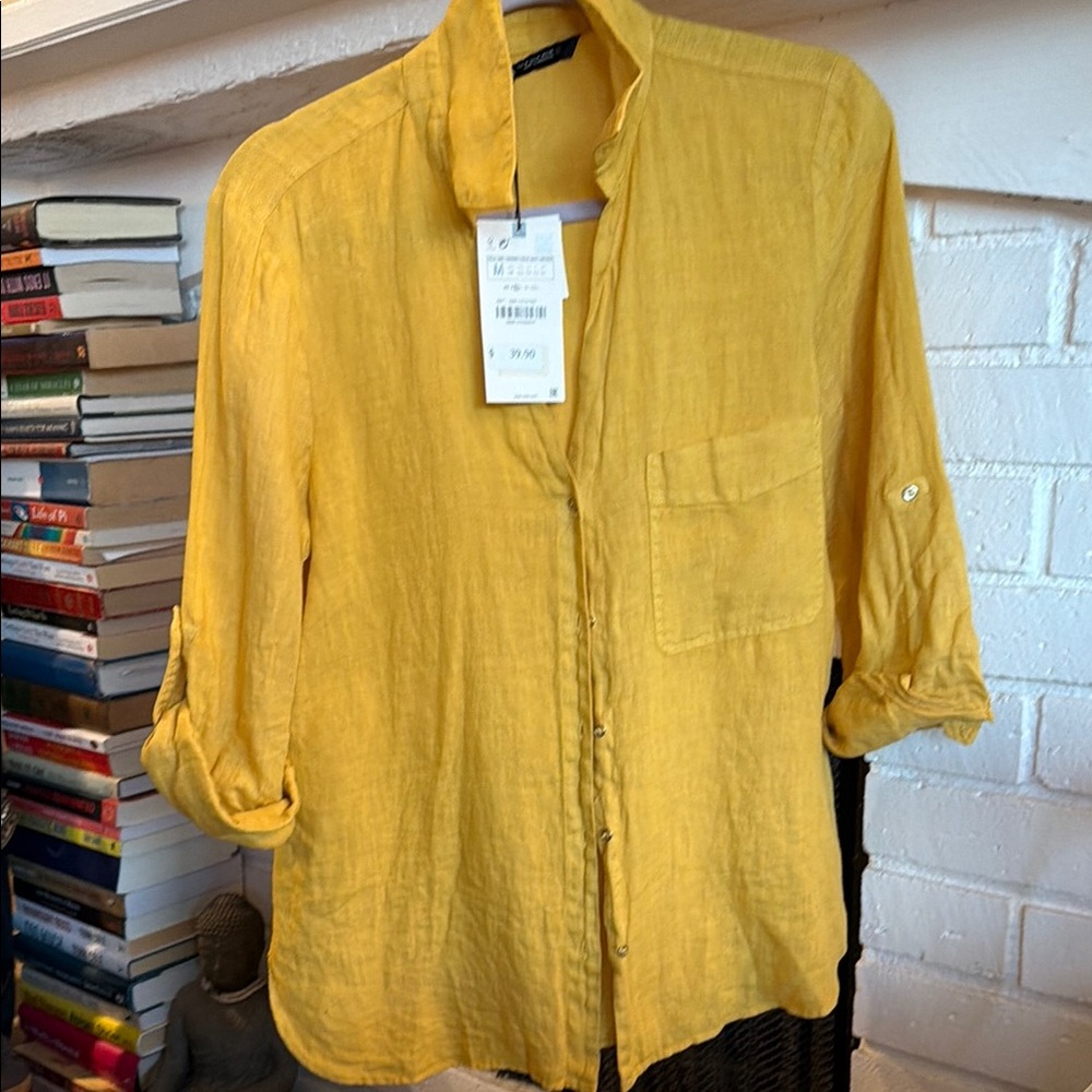 Zara Mustard Yellow Linen Shirt